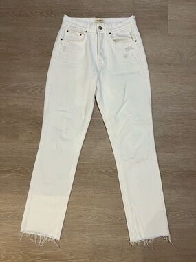 GRLFRND White High-Rise Straight Distressed Jeans